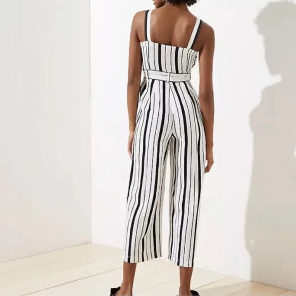 NWT Loft Striped Strappy Jumpsuit Linen Whisper White Size 8 - Picture 2 of 8